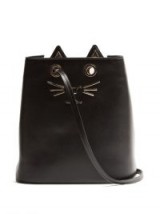 CHARLOTTE OLYMPIA Feline-embellished leather bucket bag ~ black cat bags