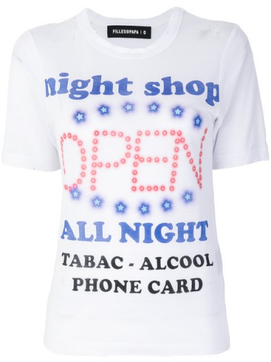 FILLES A PAPA Night Shop T-shirt / white slogan tee / graphic print t-shirts