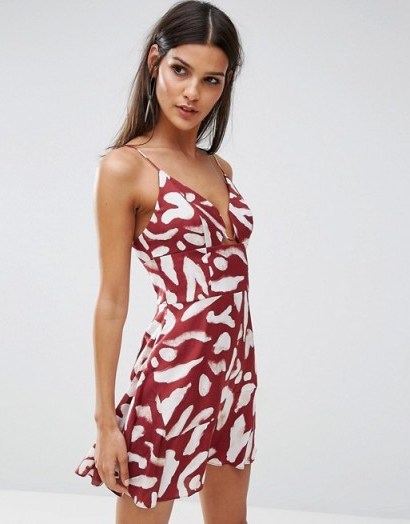 Finders Mercurial Print Mini Dress | berry-red plunge neck dresses - flipped