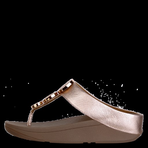 FITFLOP Halo Rose Gold Leather Toe Post Sandals | low wedge heel sandal - flipped