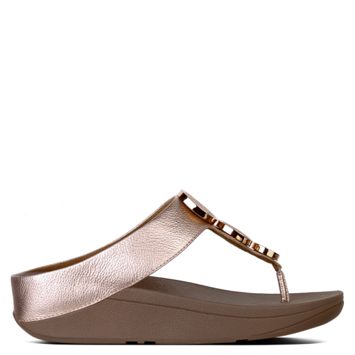 FITFLOP Halo Rose Gold Leather Toe Post Sandals | low wedge heel sandal