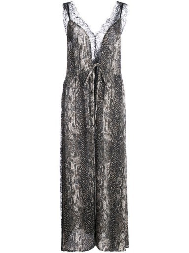 FLEUR DU MAL Margo shift midi dress ~ grey silk and lace snake print dresses - flipped