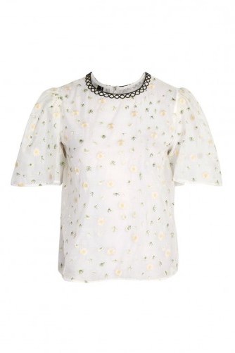 Topshop Floral Embroidered Sheer Blouse - flipped