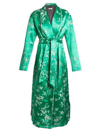 ATTICO Floral-jacquard satin kimono dress ~ green luxe robes ~ belted wrap style dresses