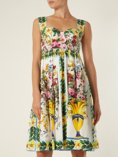 DOLCE & GABBANA Floral-print gathered-skirt cotton-poplin dress - flipped