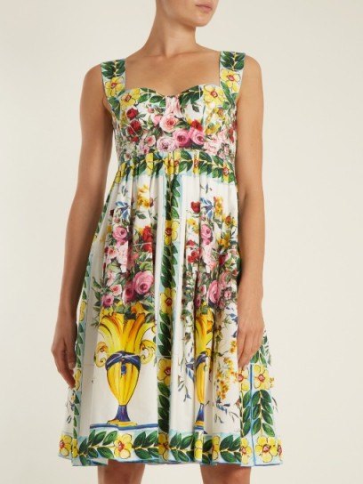 DOLCE & GABBANA Floral-print gathered-skirt cotton-poplin dress