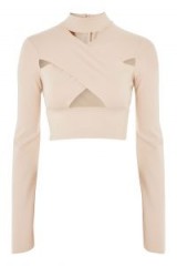 TOPSHOP Flute Sleeve Crop Top ~ blush-pink cut out tops