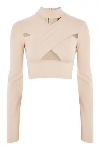 TOPSHOP Flute Sleeve Crop Top ~ blush-pink cut out tops - flipped