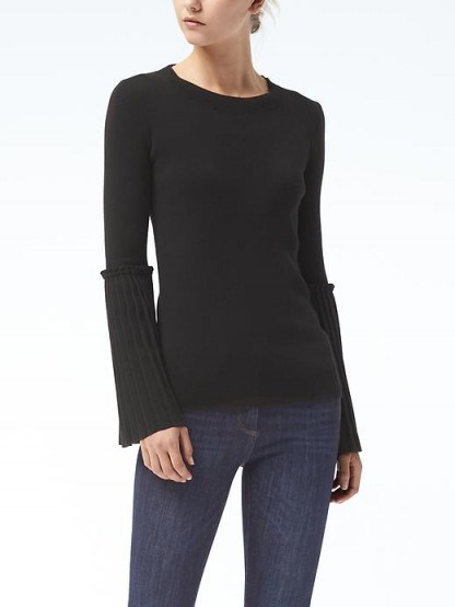 Banana Republic Fluted Pleat-Sleeve Sweater Top - flipped