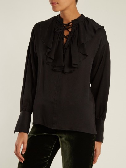 ETRO Fluted-bib jacquard silk blouse