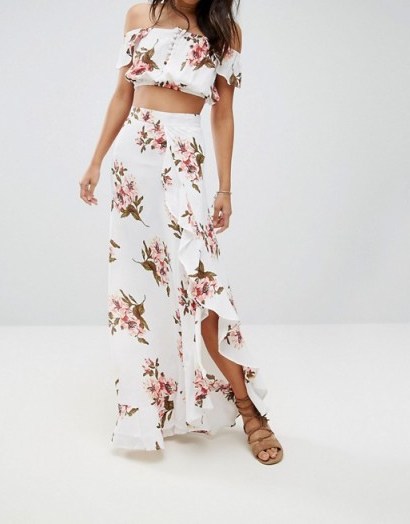 Flynn Skye Floral Maxi Skirt Co-Ord With Ruffle And Side Split | long ruffled skirts - flipped
