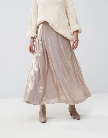 Free People Catch The Wind Metallic Skirt | shiny taupe skirts - flipped