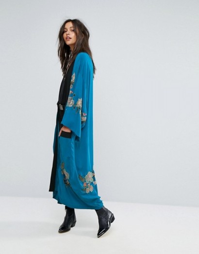 Free People Floral Embroidered Kimono