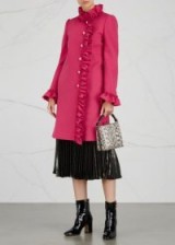 GUCCI Fuchsia ruffle-trimmed wool coat ~ pink ruffled coats