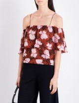 GANNI Monette cold shoulder crepe-georgette top ~ floral print camisole
