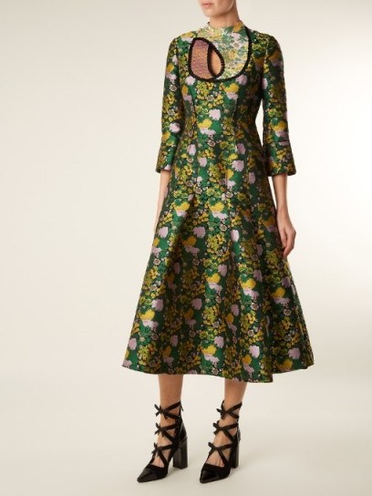 ERDEM Geneva Rose-jacquard dress ~ green floral dresses - flipped