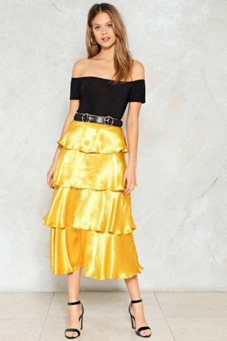 NASTY GAL Get Glowing Metallic Skirt ~ yellow tiered skirts ~ party fashion - flipped