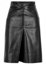 ISABEL MARANT Gladys black leather skirt | front ruched/pleated skirts