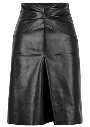 ISABEL MARANT Gladys black leather skirt | front ruched/pleated skirts - flipped