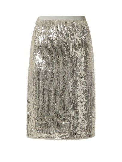 VANESSA BRUNO Gloria sequin-embellished pencil skirt ~ silver pencil skirts - flipped