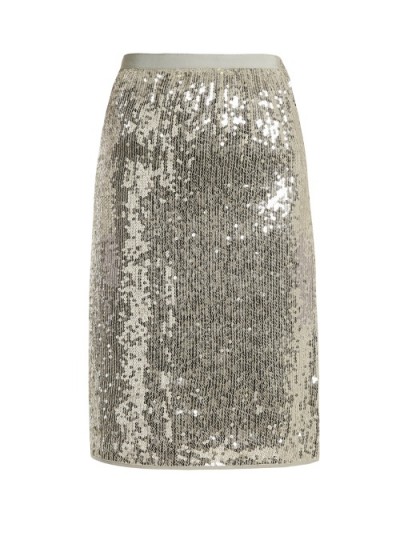 VANESSA BRUNO Gloria sequin-embellished pencil skirt ~ silver pencil skirts