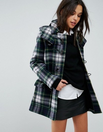 Gloverall Exclusive Check Duffle In Royal Stewart Tartan | short checked winter coats - flipped