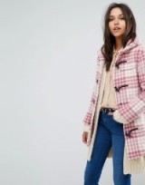 Gloverall Exclusive Classic Mid Length Duffle In Pink Check | hooded winter coats