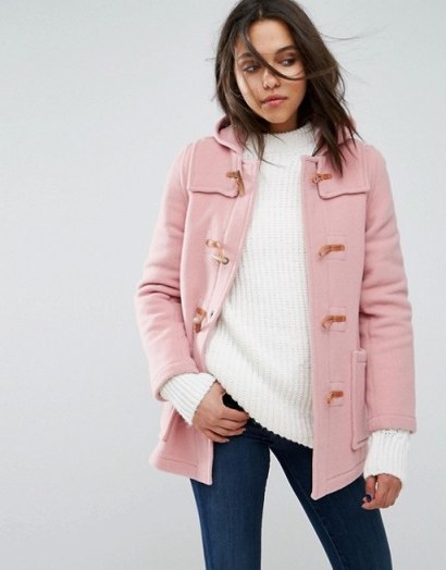 Gloverall Slim Fit Mid Length Duffle Coat | pink hooded coats - flipped