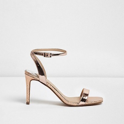 River Island Gold barely there strappy court heel sandals - flipped