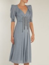 BOTTEGA VENETA Graphic-print stud-embellished silk-blend dress ~ dusty-blue vintage style dresses