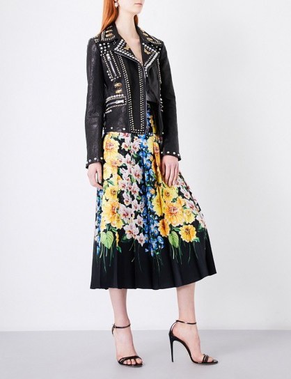 GUCCI Floral pleated silk-satin skirt | black midi skirts - flipped