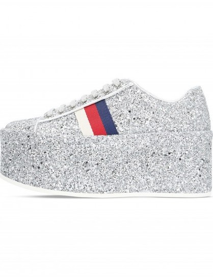 GUCCI Peggy glitter platform trainers #silver #platforms #sneakers - flipped