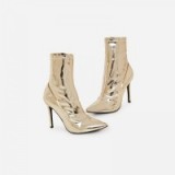 EGO Hadley Pointed Toe Ankle Boot In Metallic Gold Faux Leather – shiny high heel boots