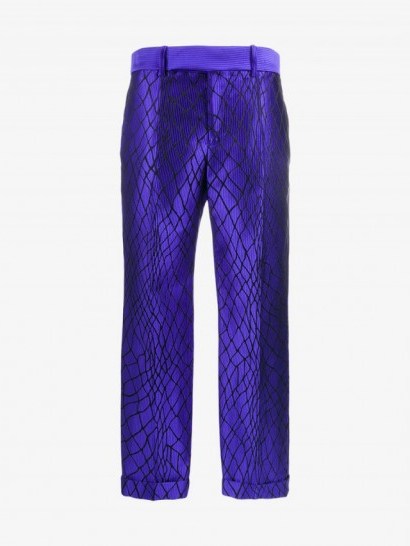 Haider Ackermann Mid-Rise Trousers With Net Embroidery / shiny iridescent blue straight leg pants - flipped