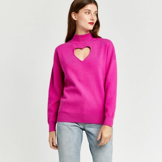 WAREHOUSE HEART CUT OUT JUMPER ~ pink high neck jumpers - flipped