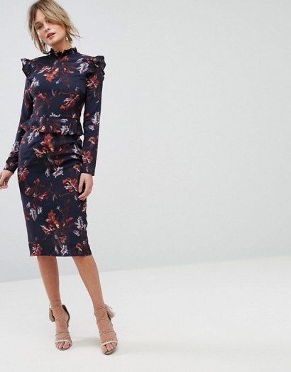 Hope & Ivy Long Sleeve Floral Printed Dress With Frill Detail #evening #dresses #feminine - flipped