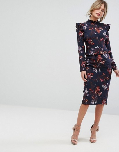 Hope & Ivy Long Sleeve Floral Printed Dress With Frill Detail #evening #dresses #feminine