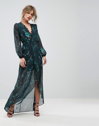 Hope & Ivy Long Sleeve Wrap Detail Floral Maxi Dress - flipped