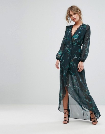 Hope & Ivy Long Sleeve Wrap Detail Floral Maxi Dress