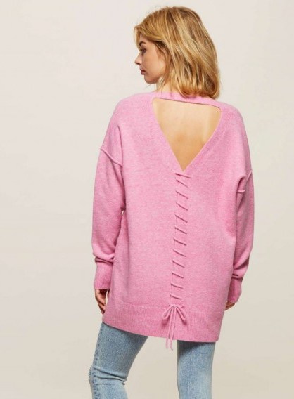 Miss Selfridge Hot Pink Whipstitch Knitted Jumper - flipped