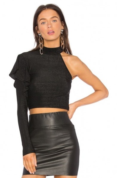 h:ours X REVOLVE MABEL RUFFLE TOP | black one shoulder tops - flipped