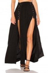 Indah INDIANA SKIRT | long black front slit skirts | lace up style