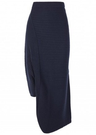 J.W.ANDERSON Infinity navy merino wool skirt | blue draped asymmetric hem skirts - flipped
