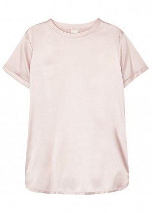 PINKO Intenso pale pink silk satin top ~ silky t-shirt tops - flipped