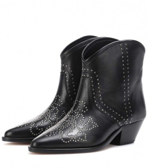 ISABEL MARANT Dollan leather boots ~ western ~ black studded cowboy boot ~ cuban heel - flipped