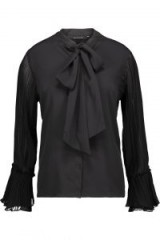 W118 BY WALTER BAKER Issac pussy-bow plissé georgette-paneled crepe blouse