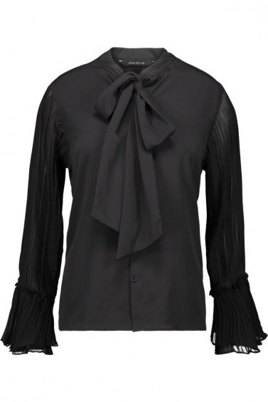 W118 BY WALTER BAKER Issac pussy-bow plissé georgette-paneled crepe blouse - flipped