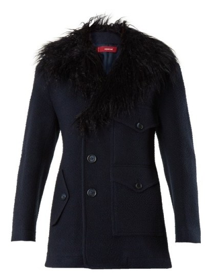SIES MARJAN Ivy wool-blend felt pea coat – navy faux-shearling collar coats – winter style - flipped