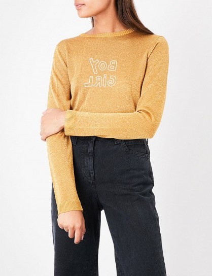 J BRAND X BELLA FREUD Boy Girl knitted jumper | gold lurex jumpers | knitwear - flipped