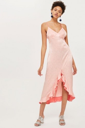 Topshop Jacquard Knot Front Midi Slip Dress ~ peach party dresses ~ cami fashion - flipped